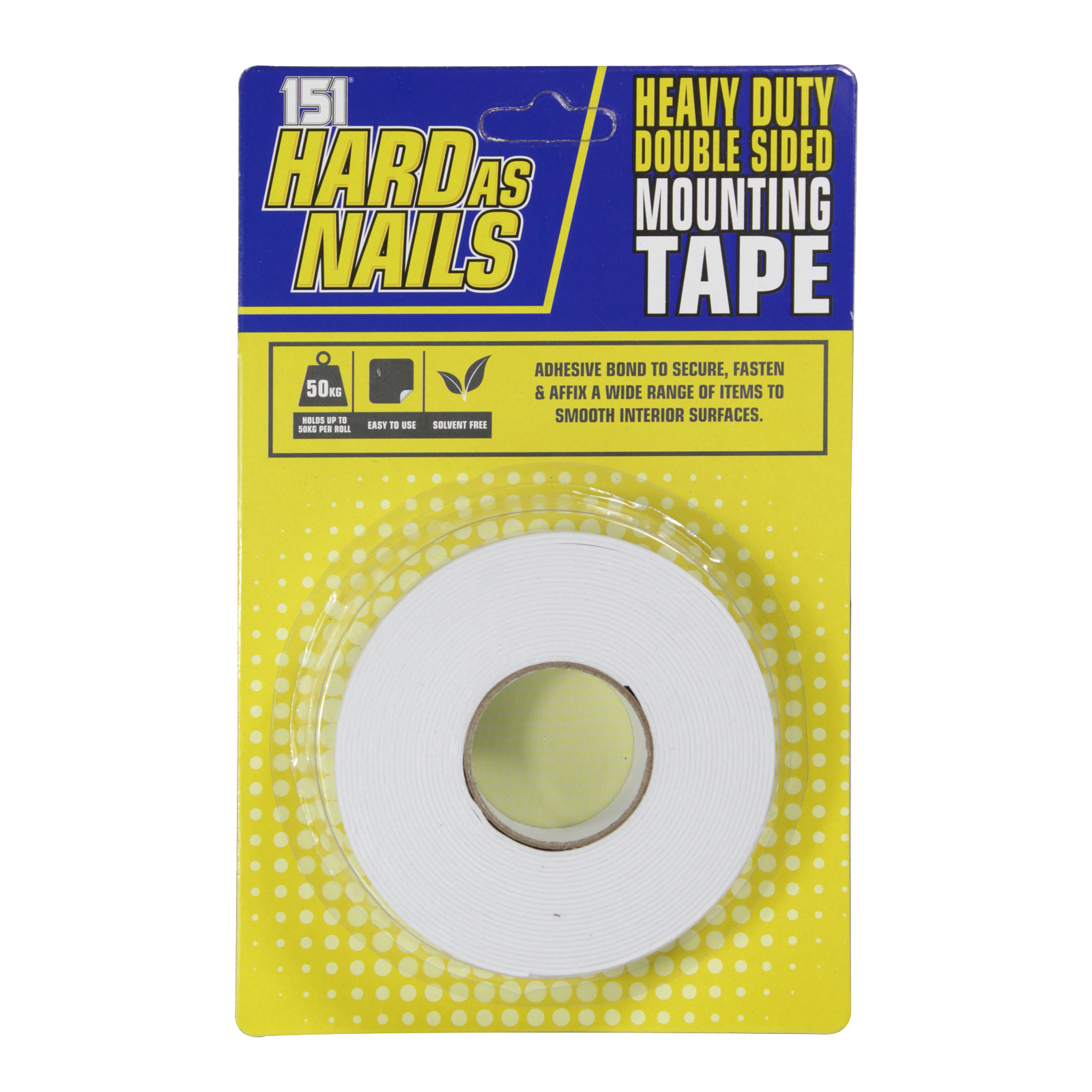 Double Sided Mounting Tape Heavy Duty Hard as Nails Tape Interior 5m Hold 50kg.