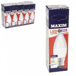 MAXIM LED CANDLE COOL WHITE PEARL LIGHT BULB BC 6W 40W X10