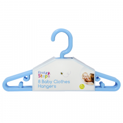 FIRST STEPS 8PK X 22CM BABY CLOTHES HANGERS BLUE