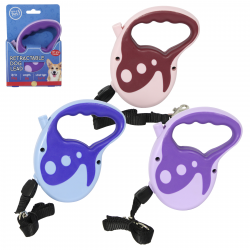 WORLD OF PETS RETRACTABLE CORD DOG LEAD SOFT GRIP 3M BLUE-PINK-PURPLE