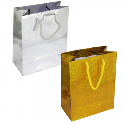 GIFT BAGS HOLOGRAPHIC BAG MEDIUM GOLD+SILVER X12