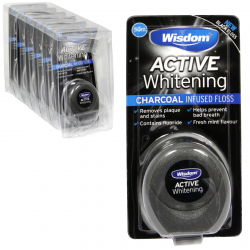 WISDOM ACTIVE WHITENING CHARCOAL INFUSED FLOSS 50M X6