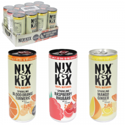 NIX & KIX 100% NATURAL+VEGAN 250ML SPARKLING 4XORANGE 4XRASPBERRY 4XMANGO