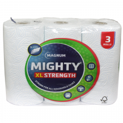 MAGNUM MIGHTY HOUSEHOLD ROLL 3PLYX3PK 70 SHEETS WHITE+BLUE X4