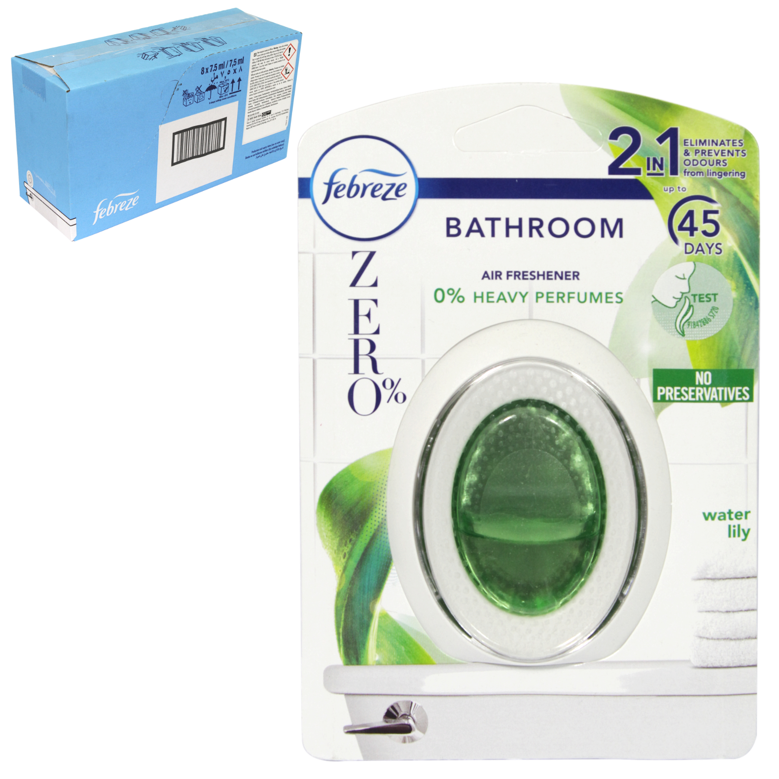 Febreze 2in1 Water Lily Zero % Bathroom Air Freshener x8 - Concord Cash and  Carry