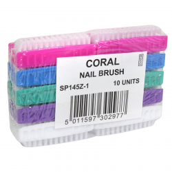 CORAL NAIL BRUSHES PLASTIC 2 SIDED ASSORTED COLOURS X10