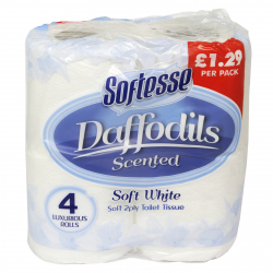 SOFTESSE DAFFODILS SCENTED TOILET ROLLS 2PLYX4PK SOFT WHITE PM £1.29  X10