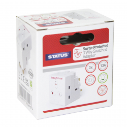 STATUS 3 WAY FUSED ADAPTOR INDIVIDUALLY SWITCHED SURGE PROTECTED PLUG X 1