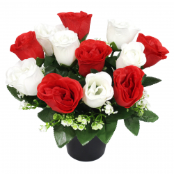 CEMETERY POT ROSEBUDS+GYP RED+IVORY 12 HEADS