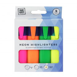 THE BOX NEON HIGHLIGHTERS 4PK BRIGHT COLOURS